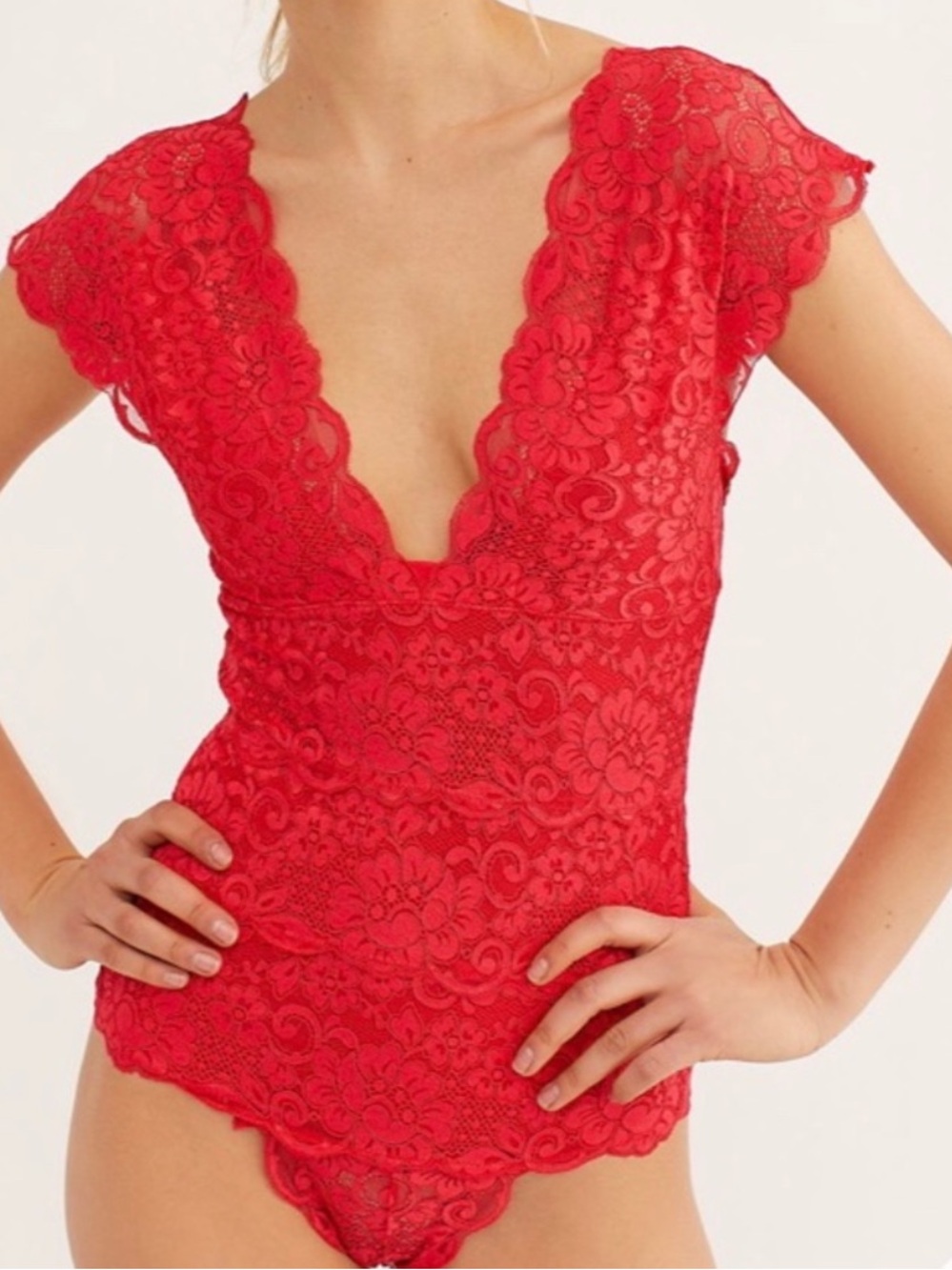 HAH red lace bodysuit